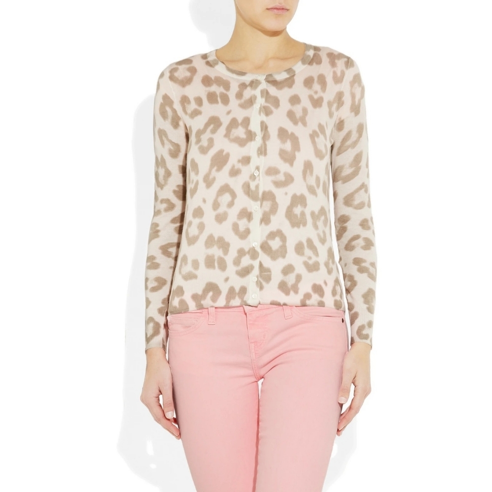 J Crew Cream Leopard Tissue Sweater, Fine Knit Cot - Picture 13 of 14